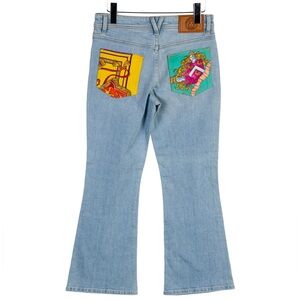 Versace women’s baroque barocco logo monogram printed denim mid rise jeans NEW